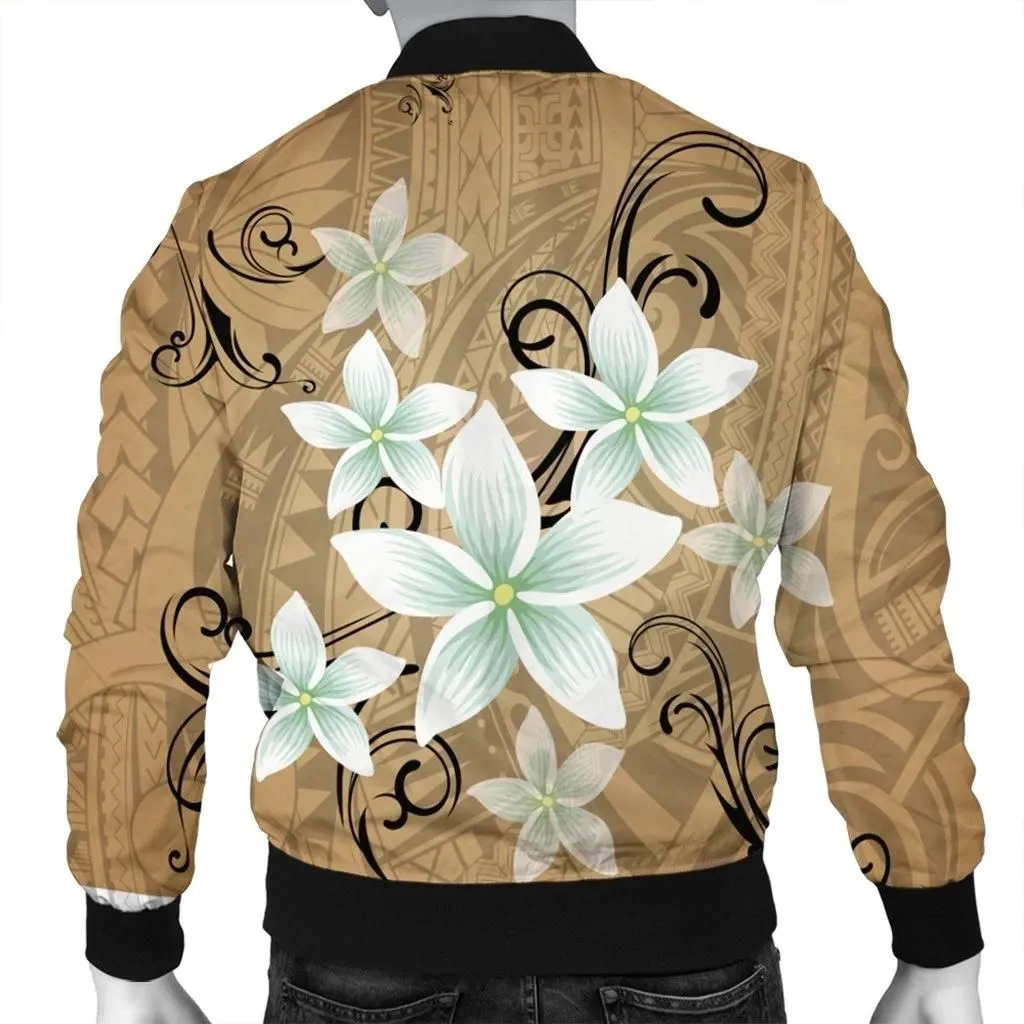 Alohawaii Jacket - Hawaiian Plumeria Polynesian Bomber Jacket - Gold - AH - J4R