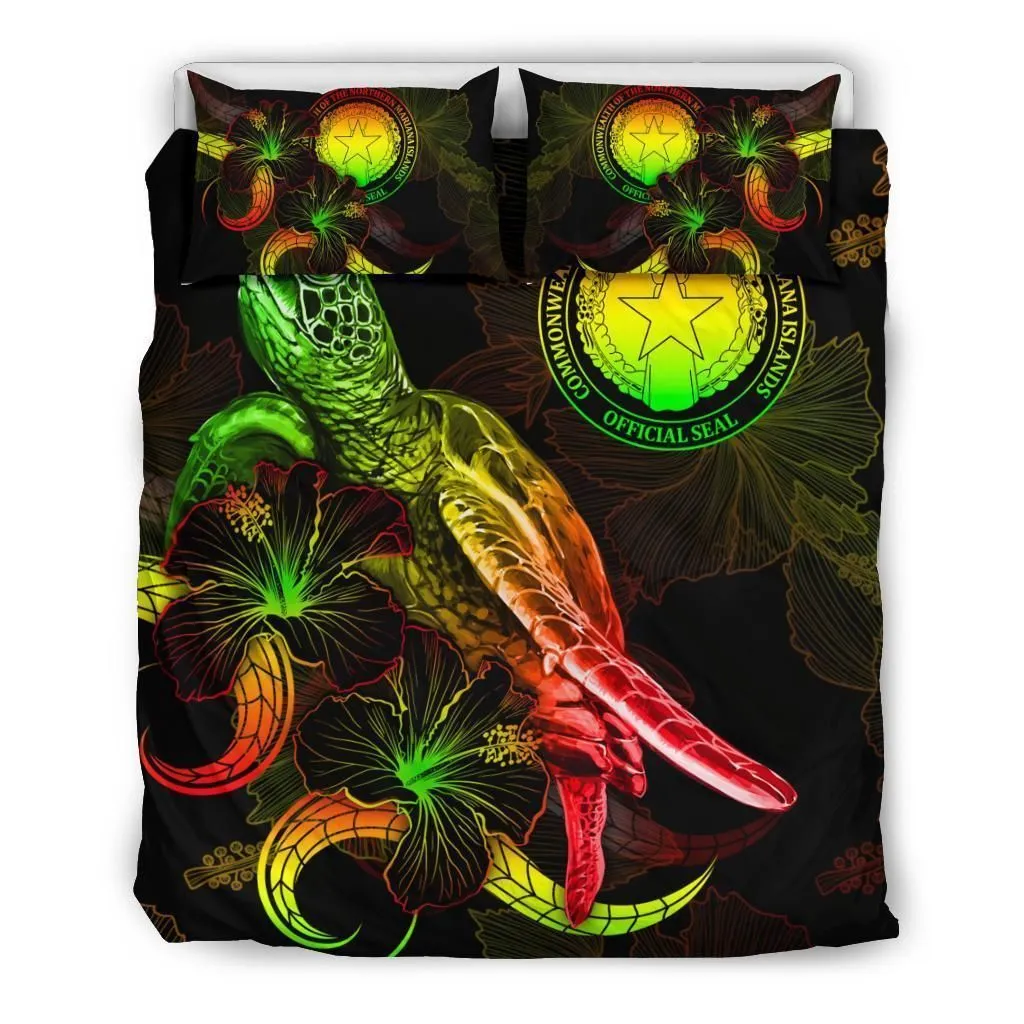 CNMI Polynesian Bedding Set - Turtle With Blooming Hibiscus Reggae