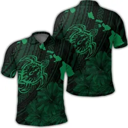Alohawaii Shirt - Hawaiian Hibiscus Sea Turtle Swim Polynesian Polo Shirt - Green - AH - J5R