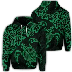 Alohawaii Hoodie - Hawaiian Map Turtle Hibiscus Kanaka Polynesian Hoodie - Green - AH - J4R