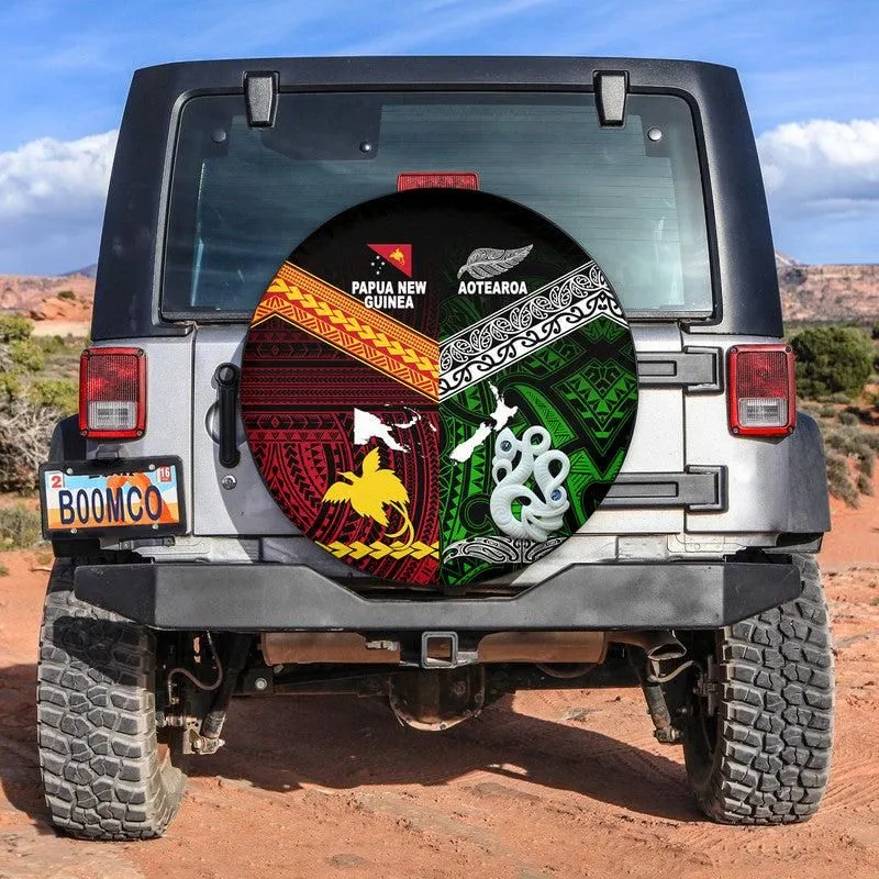New Zealand And Papua New Guinea Spare Tire Cover Together - Green LT8