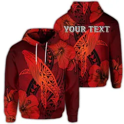 (Personalised) Hawaiian Map Whale Swim Hibiscus Polynesian Hoodie - Red - AH