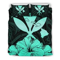 FamilyGater Bedding Set - Cover and Pillow Cases Hawaiian Kanaka Hibiscus Polynesian Love Turquoise J1