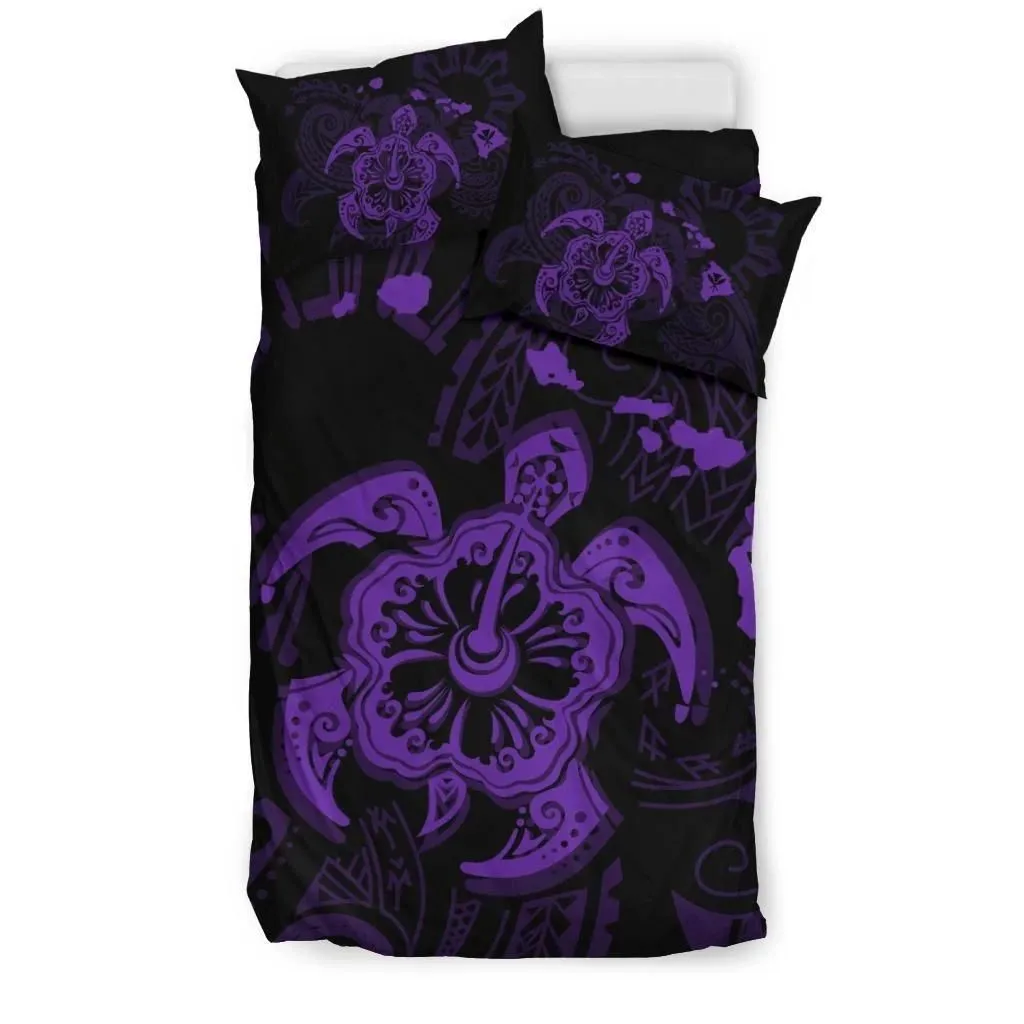 FamilyGater Bedding Set - Cover and Pillow Cases Hawaiian Map Kanaka Hibiscus Turtle Purple Polynesian - AH - J4