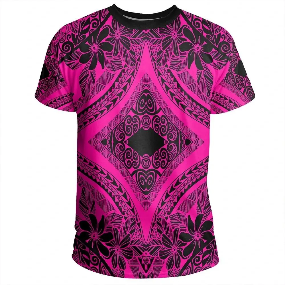 Alohawaii Tee - Polynesian Plumeria Mix Pink Black T-Shirt - AH - JR