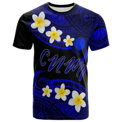 Northern Mariana Islands Custom Personalised T-Shirt - Plumeria Polynesian Vibe Blue