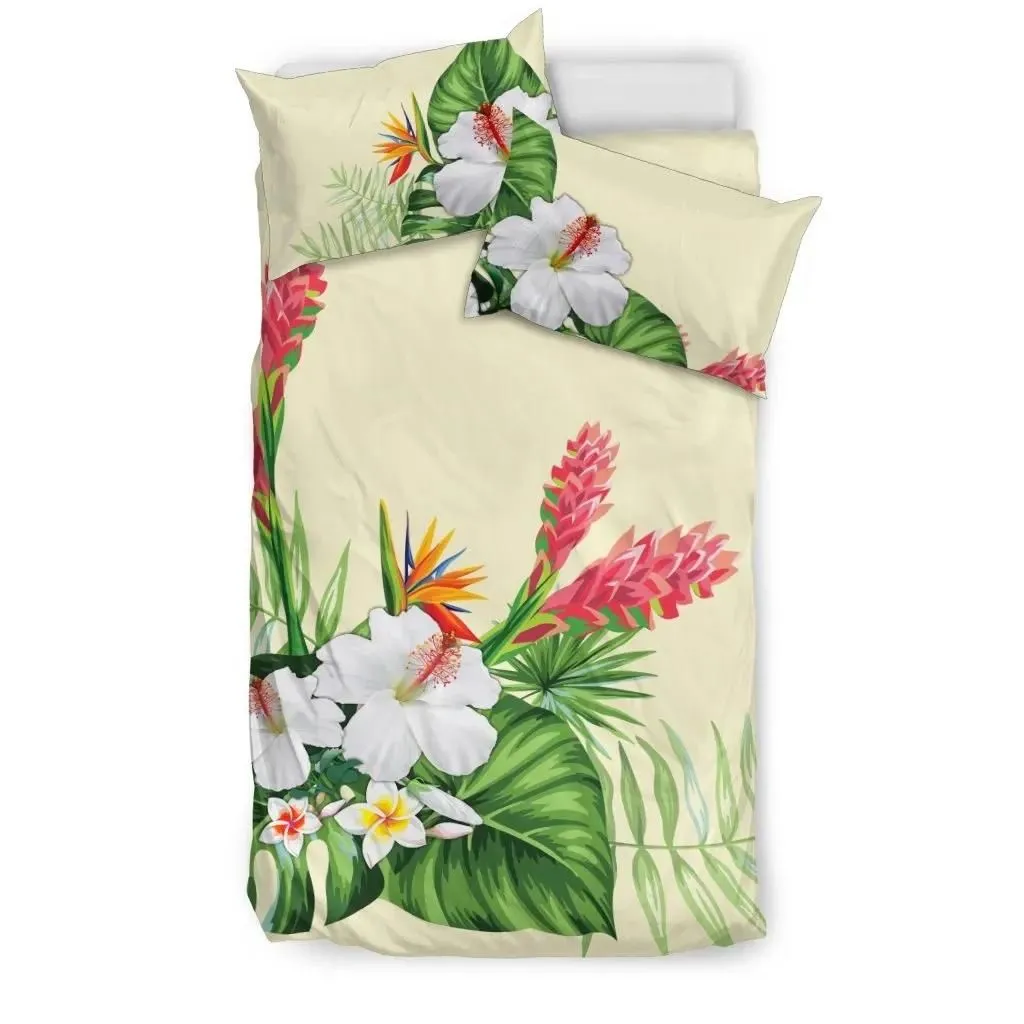 Hawaiian Tropical Hibiscus Strelitzia Monstera Polynesian Bedding Set - AH - J1