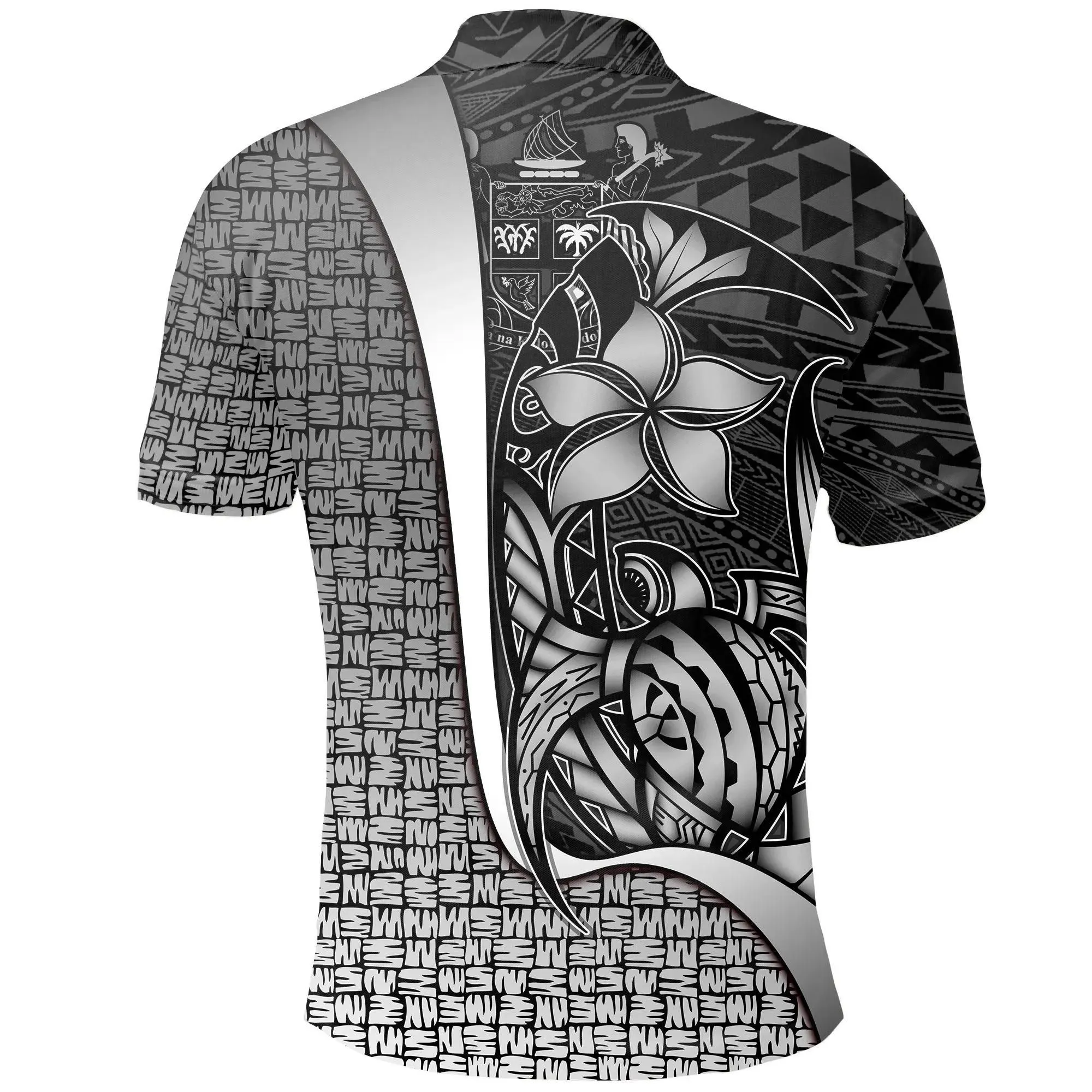 Alohawaii Shirt - Polo Shirt Fiji White Coat of Arm - Turtle with Hook - BN11