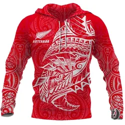 New Zealand Hoodie, Maori Tattoo Pullover Hoodie Polynesian Style - Red