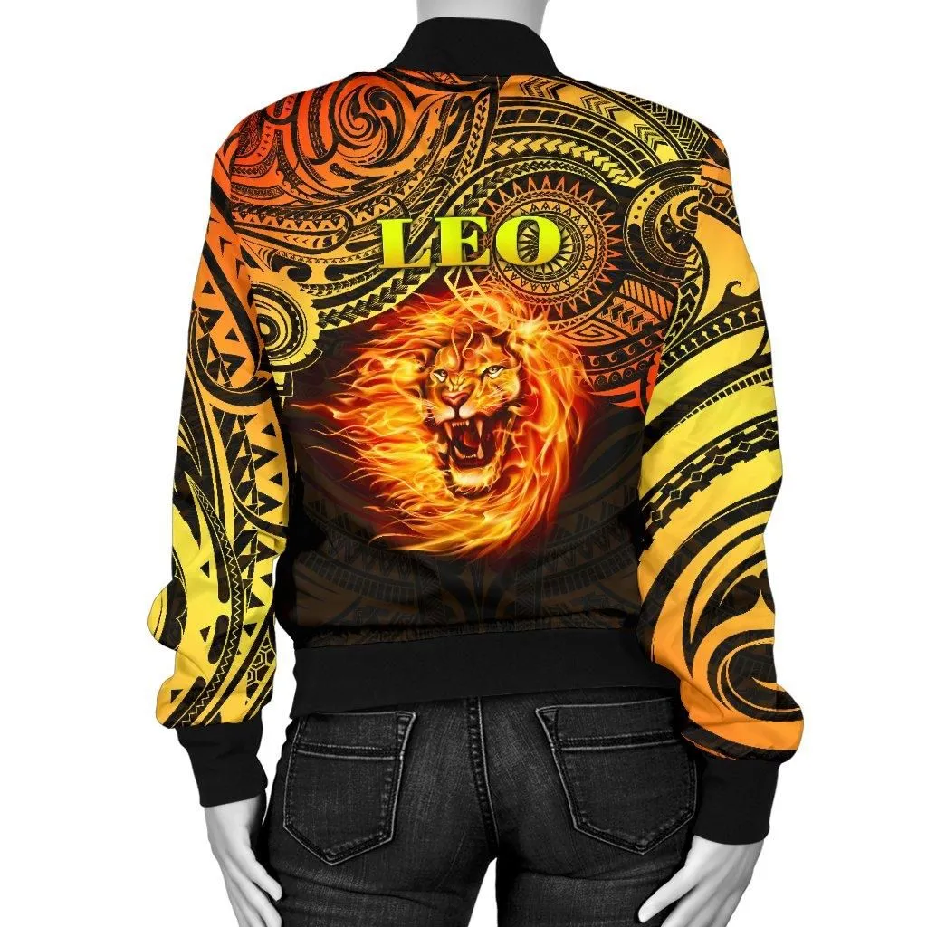 Sun In Leo Zodiac Women Bomber Jacket Polynesian Tattoo Unique Vibes