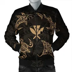 FamilyGater Jacket - Polynesian Turtle Hammerhead Shark Ray Kanaka Hawaii Bomber Jacket Circle Gold - AH - J5R