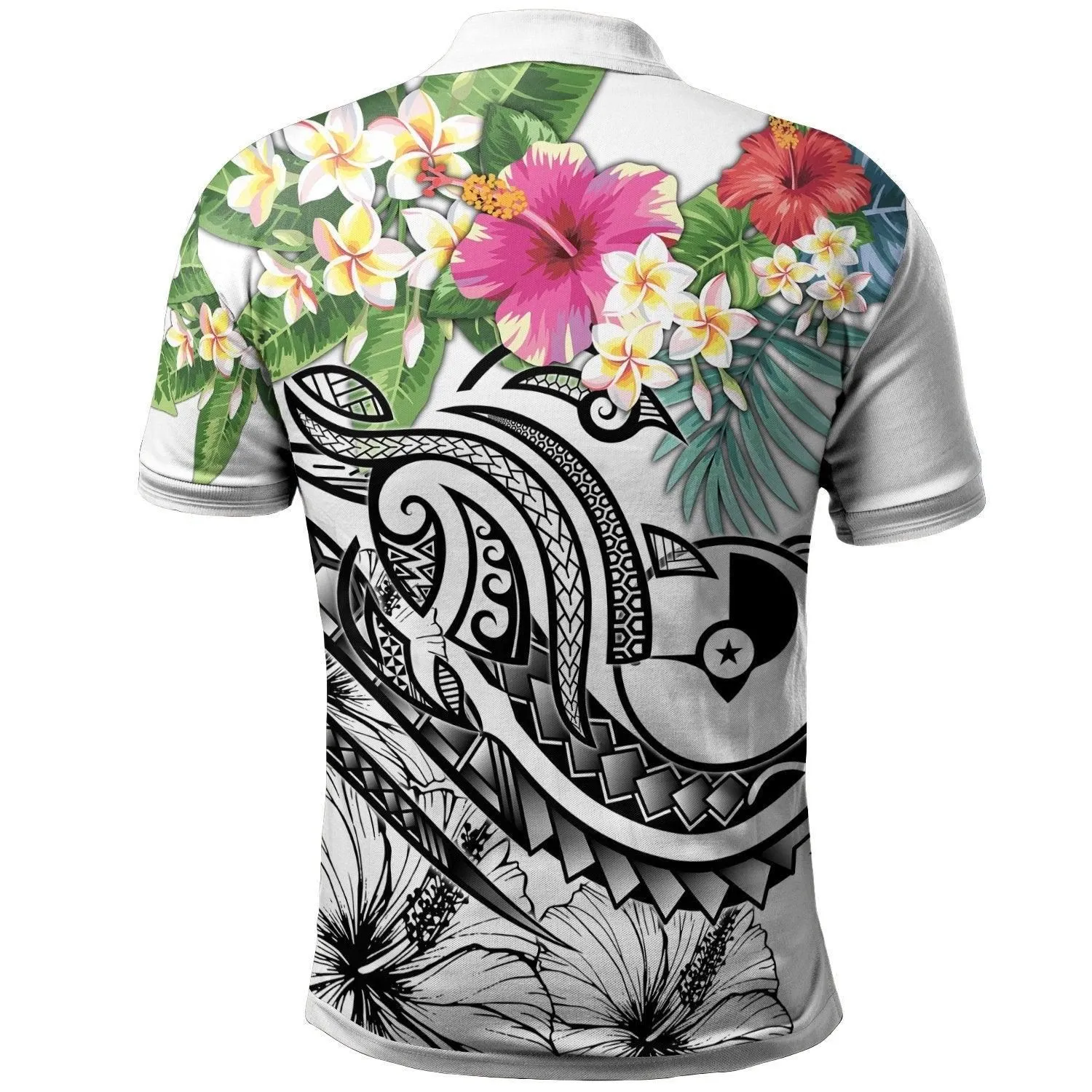 Yap Polynesian Polo shirt - Summer Plumeria White