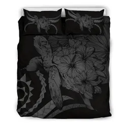Hawaiian Bedding Set - Hawaii Turtle Hibiscus Polynesian Vintage Bedding Set - Gray