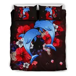 FamilyGater Bedding Set - Cover and Pillow Cases Hawaiian Tropical Hibiscus Dolphin Polynesian - AH J2