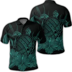 Hawaiian Map Turtle Hibiscus Polynesian Polo Shirt - Turquoise - AH