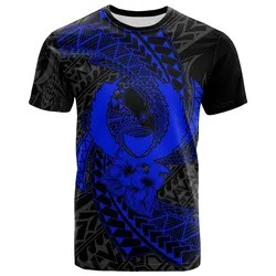 Pohnpei Micronesian T Shirt Blue - Spiral Pattern Hibiscus