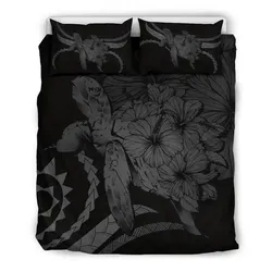 FamilyGater Bedding Set - Cover and Pillow Cases Hawaiian - Hawaii Turtle Hibiscus Polynesian Vintage - Gray - AH - J4