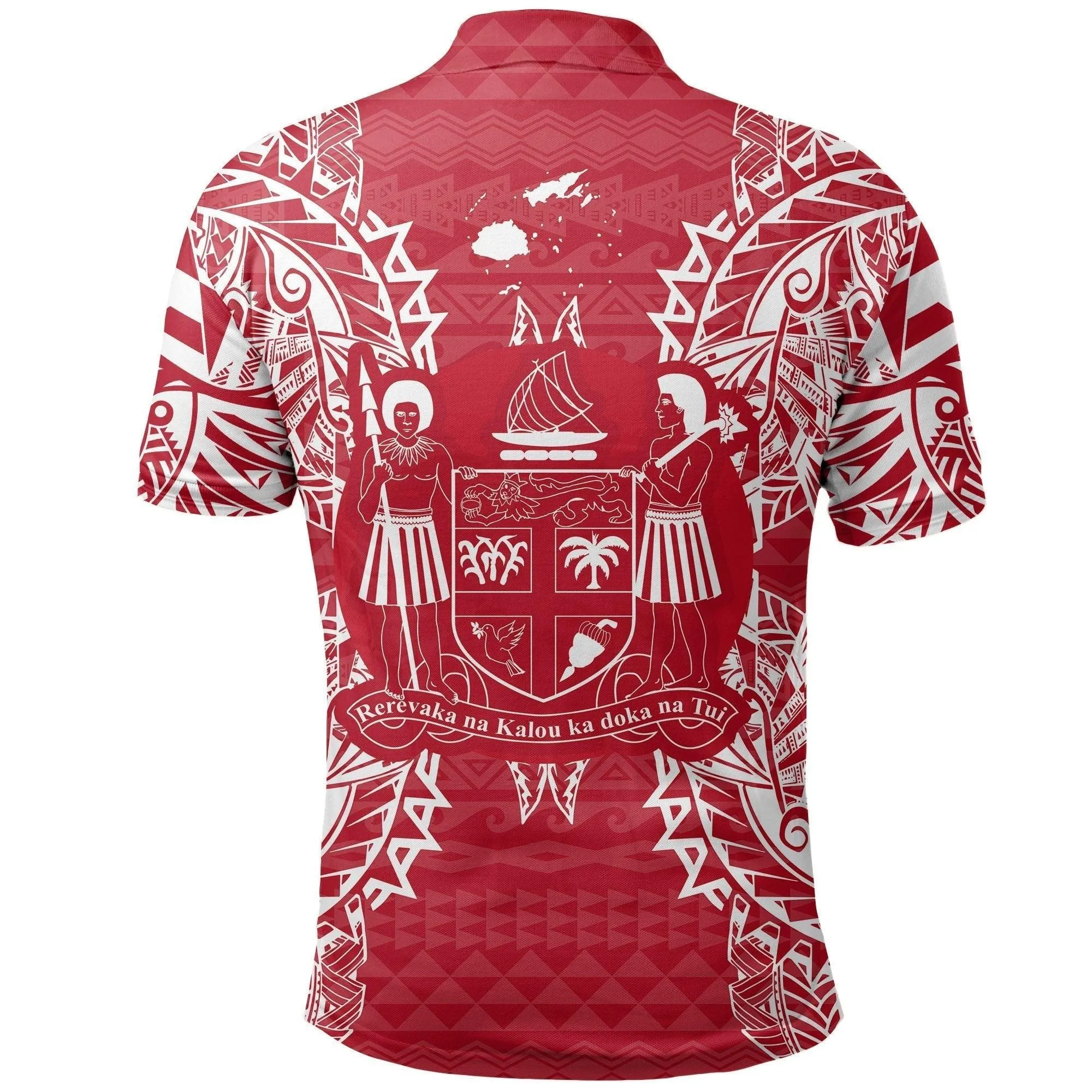 Fiji Polo Shirt - Fiji Coat Of Arms Map Polynesian Tattoo Red White