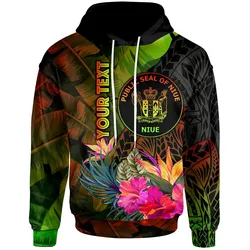 Niue Polynesian Personalised Hoodie - Hibiscus and Banana Leaves