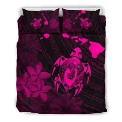 FamilyGater Bedding Set - Cover and Pillow Cases Hawaiian Map Turtle Plumeria Hibiscus Fish Hook Polynesian Pink - AH - J5