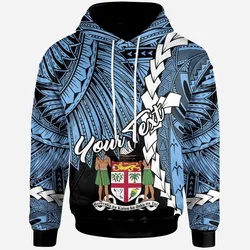 Fiji Polynesian Custom Personalised Hoodie - Tribal Wave Tattoo Flag Style