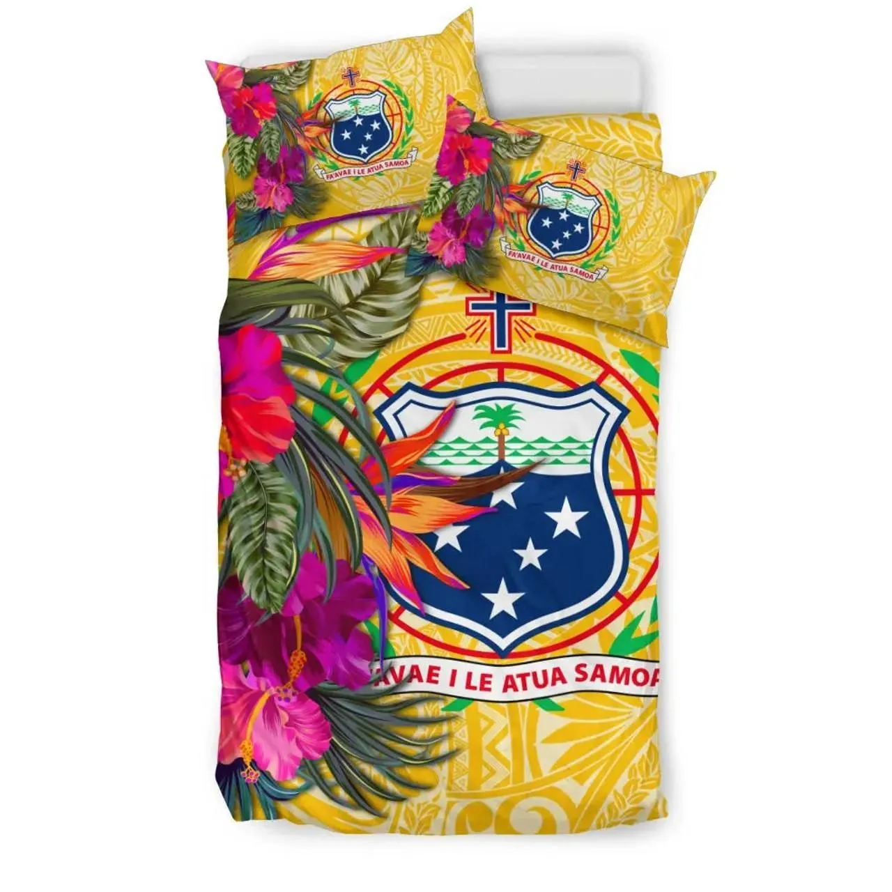 Samoa Bedding Set - Hibiscus Polynesian Pattern Yellow Version