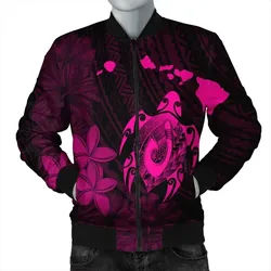 FamilyGater Jacket - Hawaiian Map Turtle Plumeria Hibiscus Fish Hook Polynesian Bomber Jacket Pink - AH - J5R