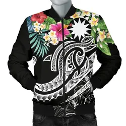 Nauru Polynesian Mens Bomber Jacket - Summer Plumeria Black