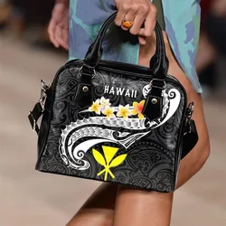 Hawaii Shoulder Handbag - Kanaka Maoli Polynesian Patterns Plumeria (Black)