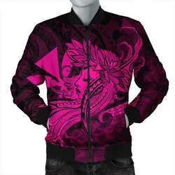 Hawaiian Map Hula Girl Hibiscus Kanaka Polynesian Bomber Jacket - Pink