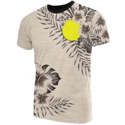 Palau T shirt - Palau Flag Beige Hibiscus