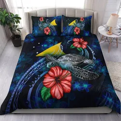 Tokelau Polynesian Bedding Set - Blue Turtle Hibiscus