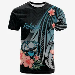Pohnpei T-Shirt - Turquoise Polynesian Hibiscus Pattern Style