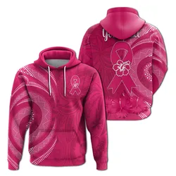 (Custom Personalised) Breast Cancer Awareness Hoodie Hibiscus Polynesian No One Fights Alone LT13