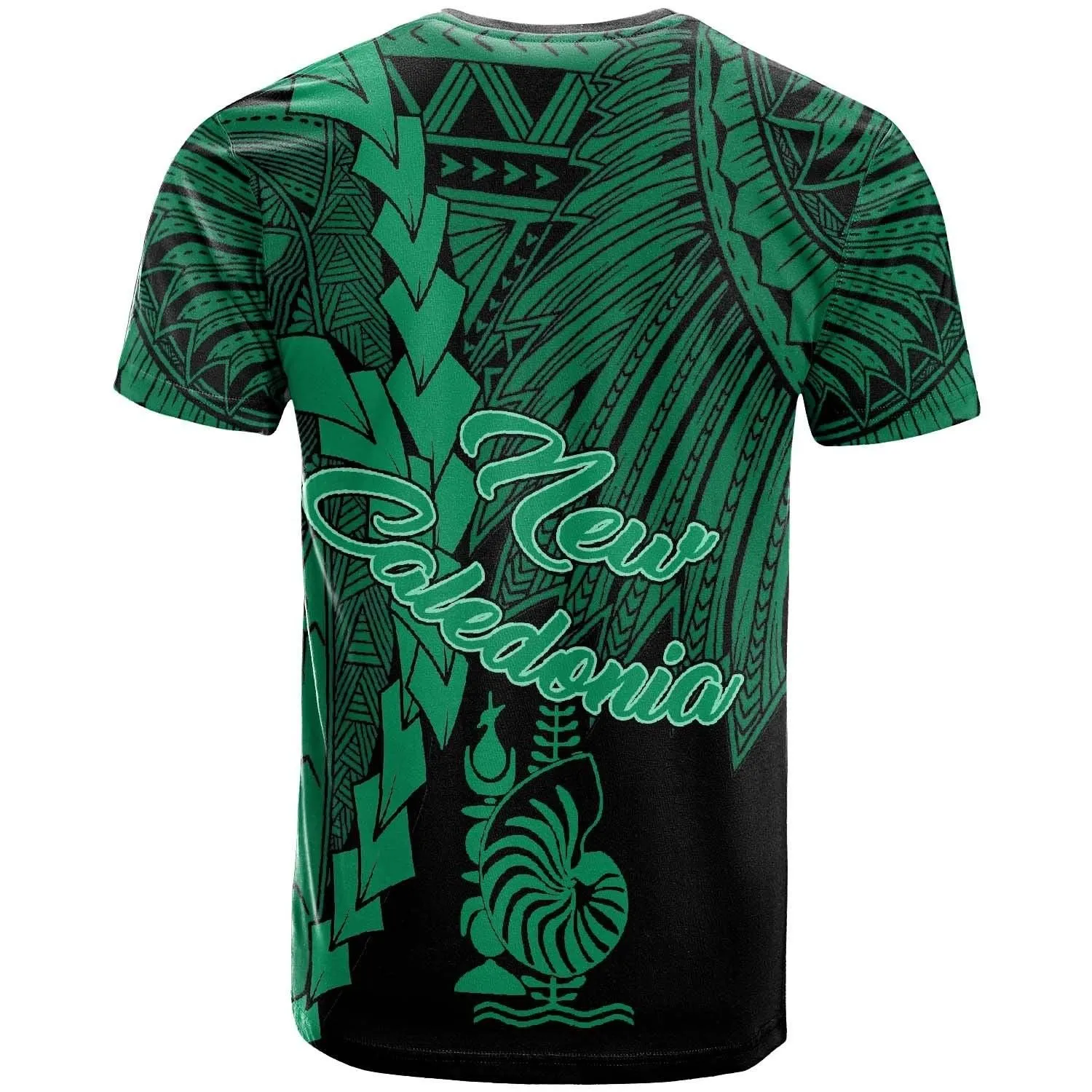 New Caledonia Polynesian Custom Personalised T-Shirt - Tribal Wave Tattoo Green