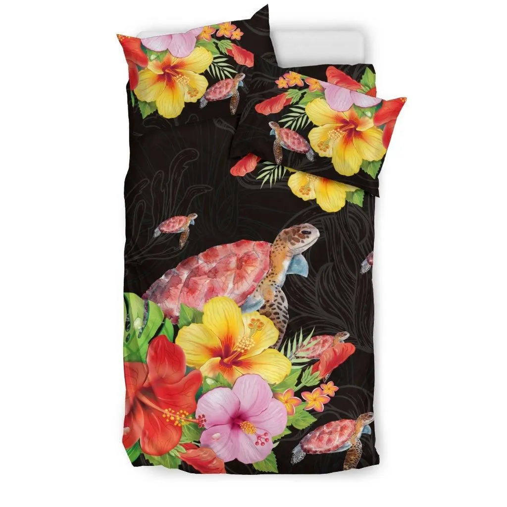 Hawaiian Beautiful Hibiscus And Turtle Polynesian Bedding Set