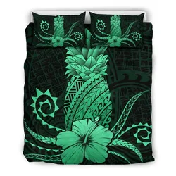 Hawaii Polynesian Pineapple Hibiscus Bedding Set - Zela Style Green - AH - J4