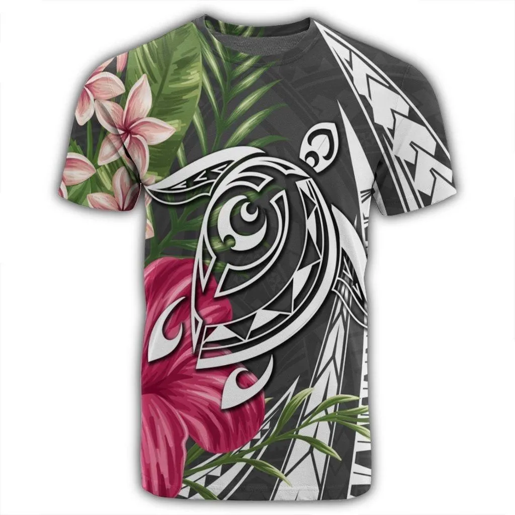 Hawaii Polynesian Turtle Tropical Hibiscus Plumeria T-Shirt - Gray - AH