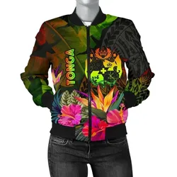 FamilyGater Jacket - Bomber Jacket Tonga Polynesian - Hibiscus and Banana Leaves - BN15