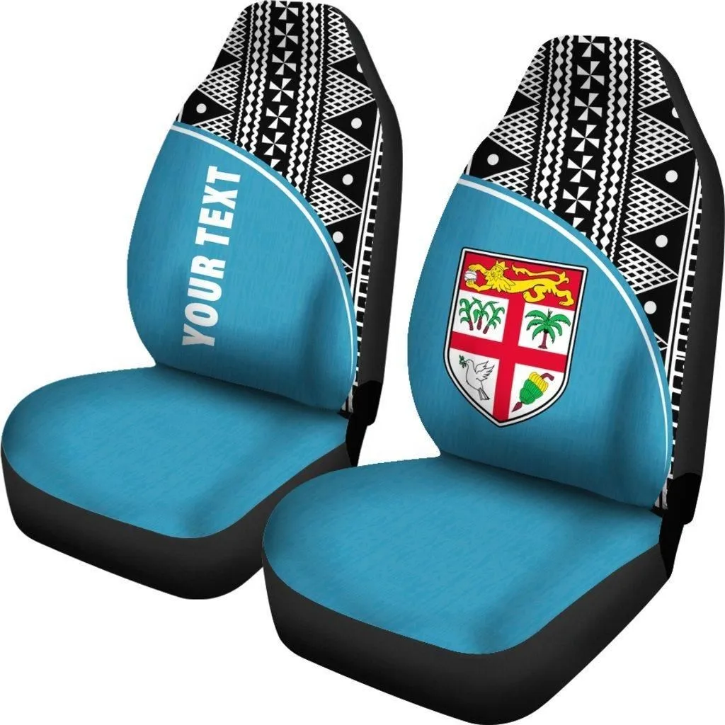 Fiji Tapa Custom Personalised Car Seat Covers - Blue Curve