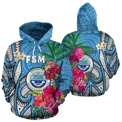 Alohawaii Clothing - Hoodie Federated States of Micronesia Blue Polynesian with Hibiscus TH5