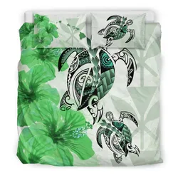 Polynesian Hawaii Polynesia Turtle Hibiscus Green A Bedding Set Camliqd