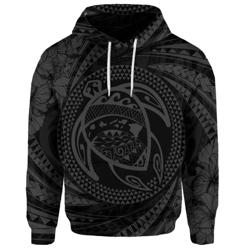 (Personalised) Hawaiian Kanaka Honu Hibiscus Tornando Polynesian Gray Hoodie - AH