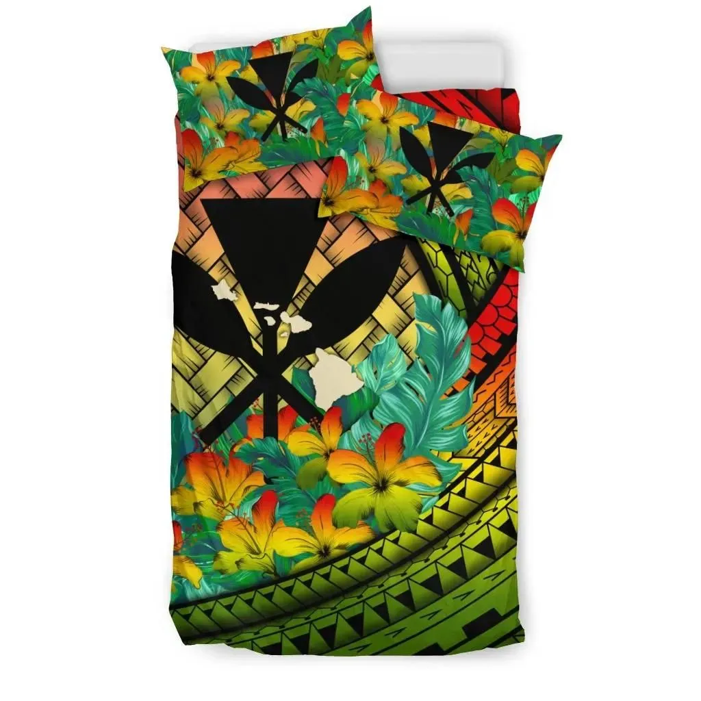 FamilyGater Bedding Set - Cover and Pillow Cases Kanaka Maoli (Hawaiian) - Lauhala Polynesian Hibiscus Reggae A24