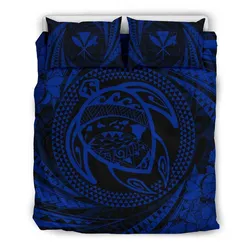 FamilyGater Bedding Set - Cover and Pillow Cases Hawaiian Kanaka Honu Hibiscus Tornado Blue Polynesian - AH - JD