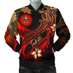 Tahiti Polynesian Mens Bomber Jacket - Plumeria Flowers And Waves