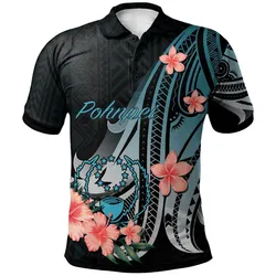 Pohnpei Polo Shirt - Turquoise Polynesian Hibiscus Pattern Style