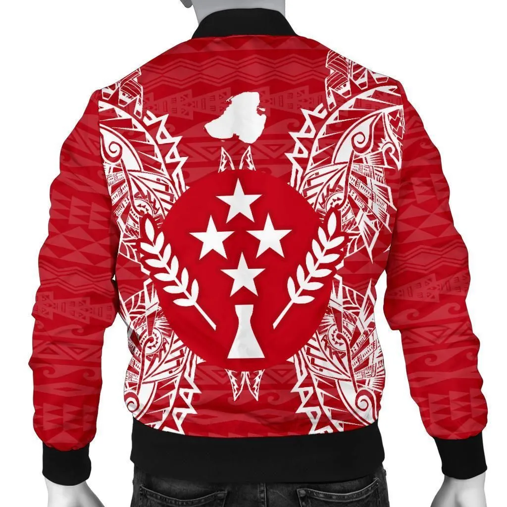 Kosrae Polynesian Mens Bomber Jacket Map Red White