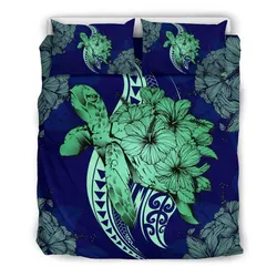 Hawaii Bedding Set - Hawaii Polynesian Turtle Hibiscus Bedding Set - Green