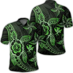 Kanaka Map Hibiscus Plumeria Turtle Art Green Polynesian Polo Shirt - AH